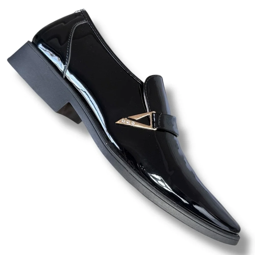 NIB JINGPIN Mens Black Patent Leather Dress Shoes Slip On Loafers Sz 8 US 42 EU